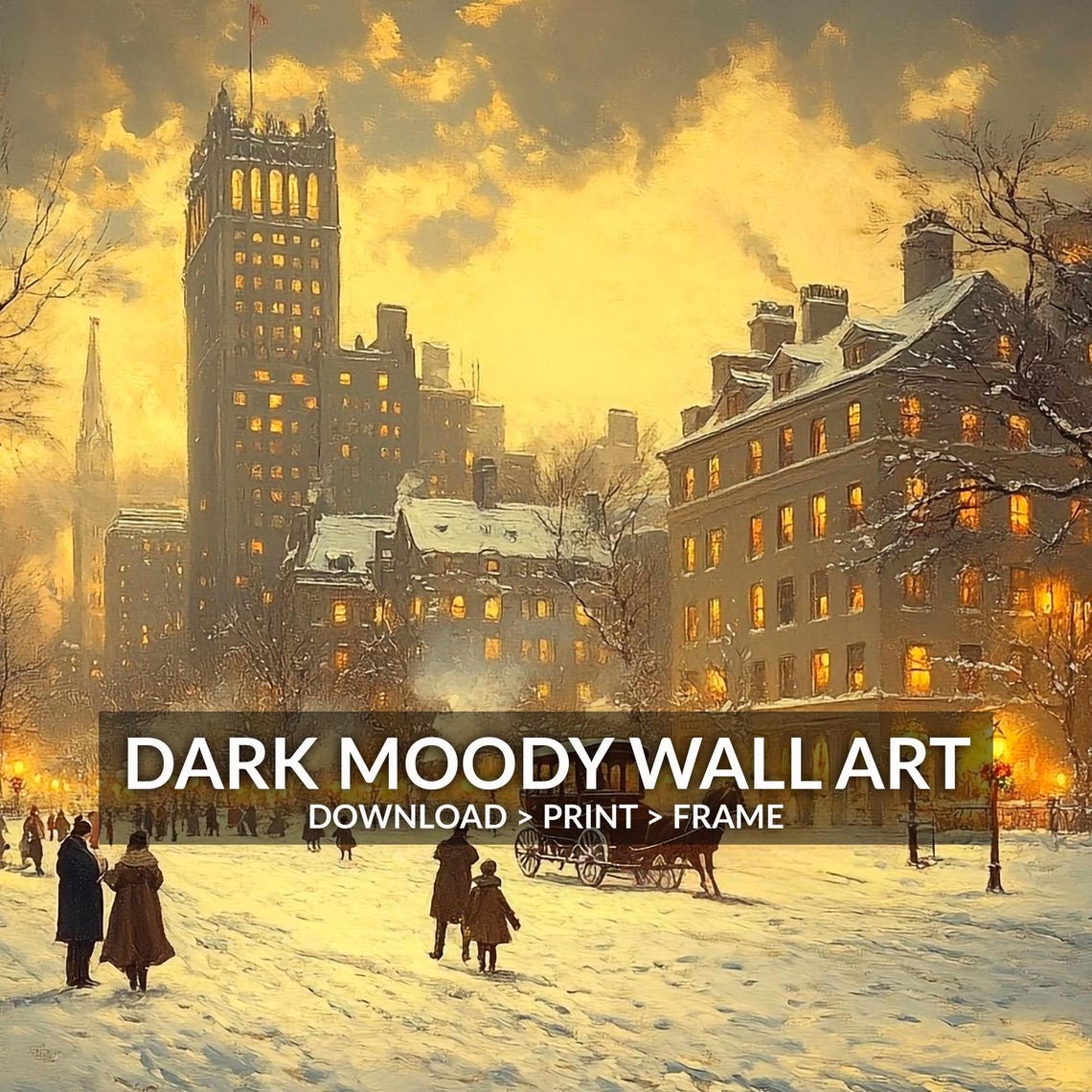 Victorian City Square Snowy Golden Hour Carriage Scene Poster - Image 6