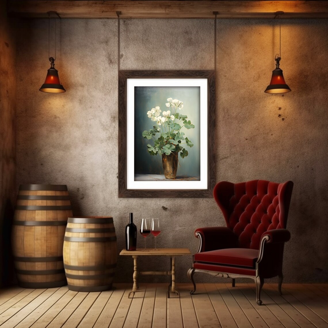 White Flowers Vase Dark Moody Botanical Still Life Painting Poster - Image 4
