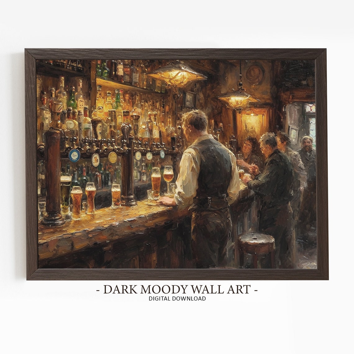 Moody St Patricks Day Prints People In Irish Pub Art Dark Irish Wall Decor Cottagecore Painting