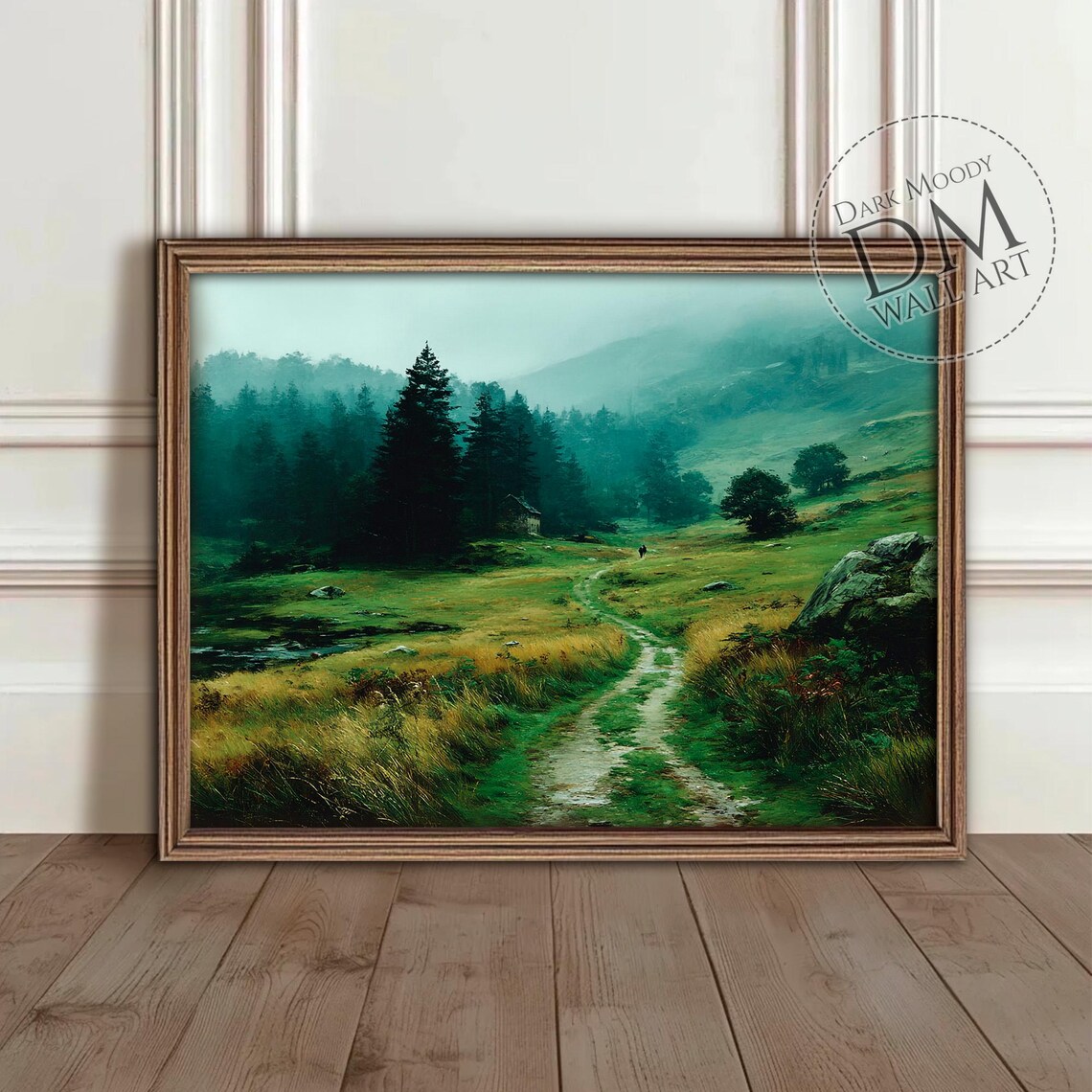 Scottish Highland Landscape, Moody Forest Path Art Print
