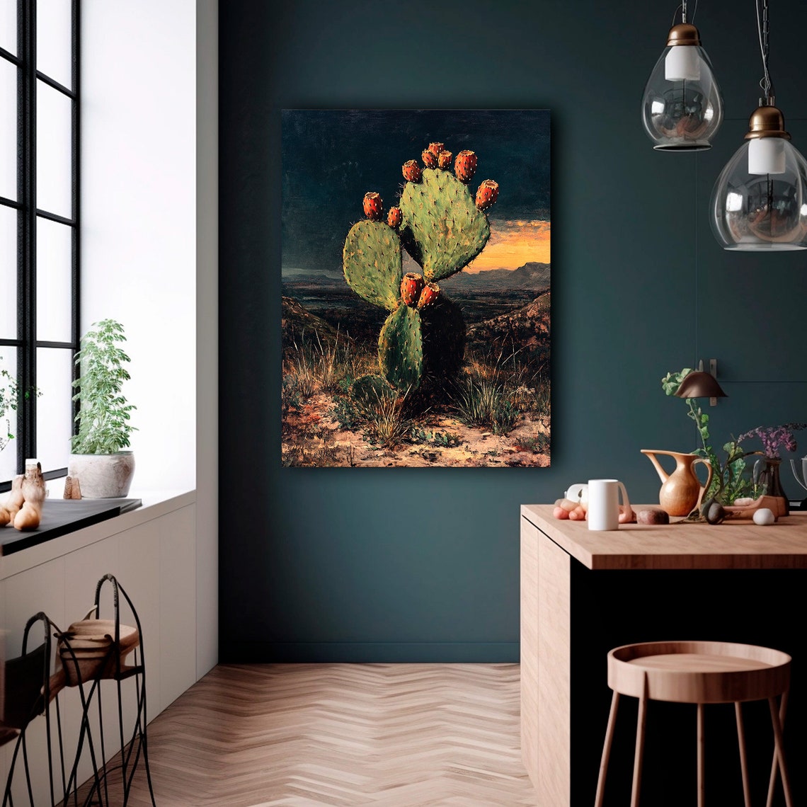 Prickly Pear Cactus Desert Sunset Botanical Wild West Poster - Image 3
