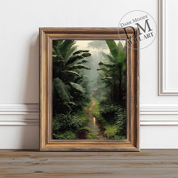 Tropical Jungle Path Wall Art Moody Rainforest Landscape Print