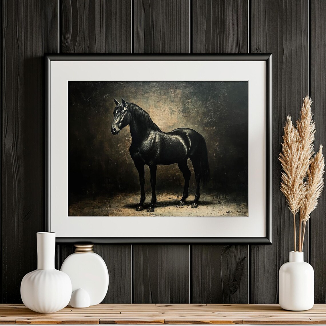 Dark Moody Black Horse Portrait Rustic Vintage Painting Poster - Image 5