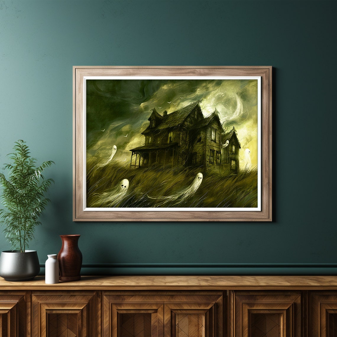 Haunted House Ghosts Spooky Manor Painting Dark Moody Halloween Poster - Image 6