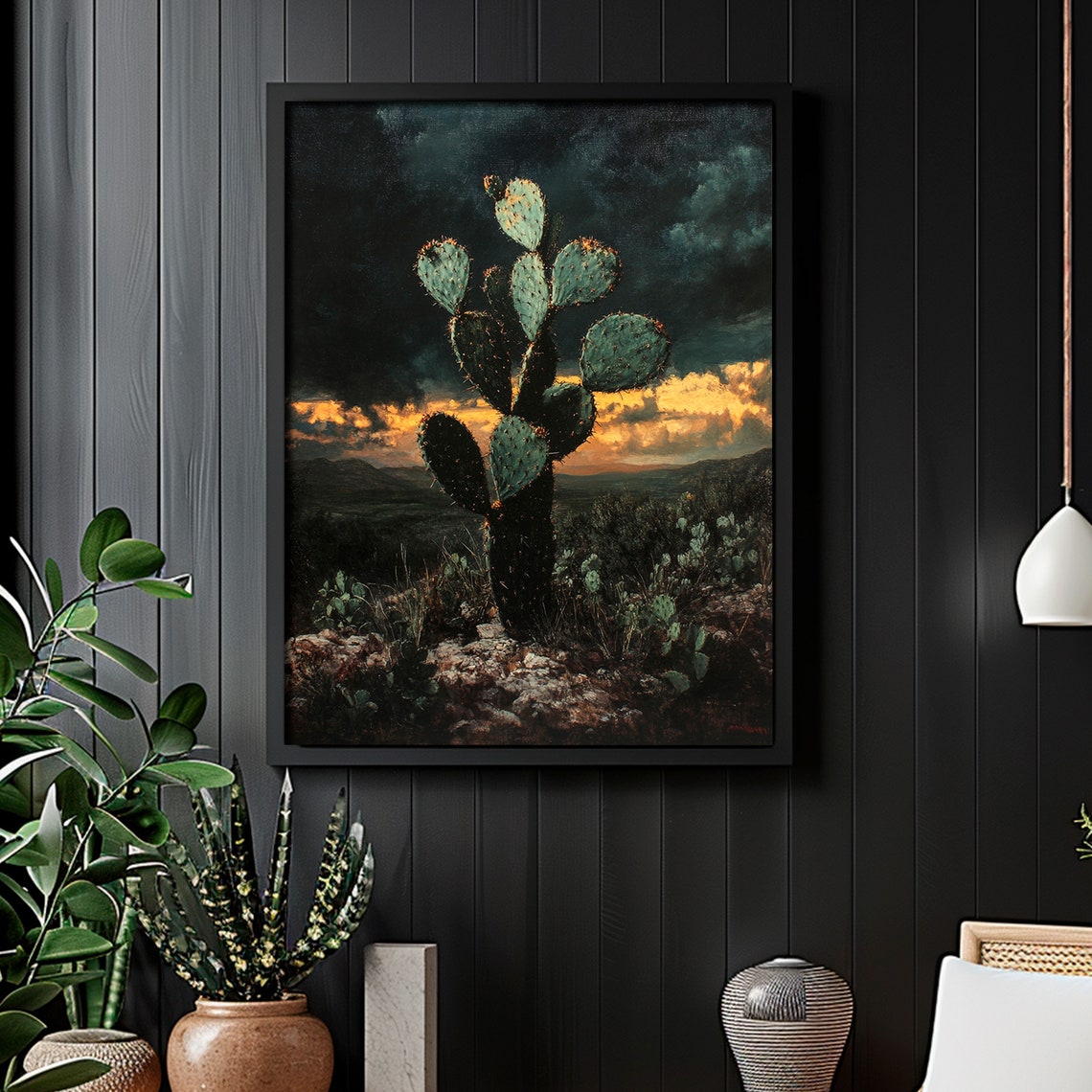 Prickly Pear Cactus Stormy Desert Sunset Dramatic Scene Poster - Image 6