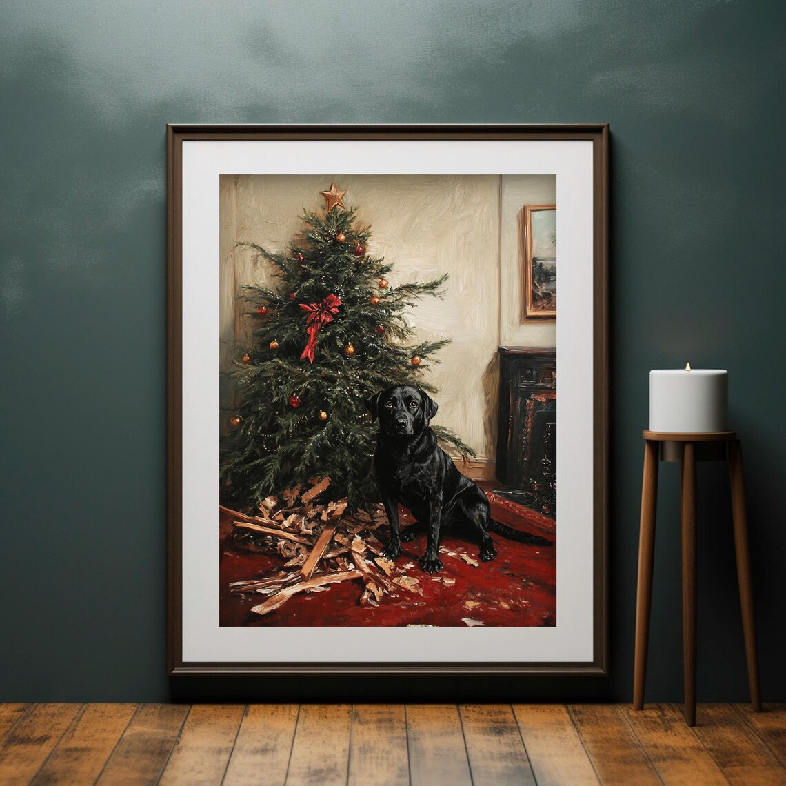 Christmas Dog Print, Vintage Rustic Farmhouse Art Print - Image 4