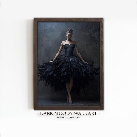Ballerina Painting Dark Academia Decor Vintage Dark Moody Wall Art Victorian Black Swan Ballet Print Dark Cottagecore Decor