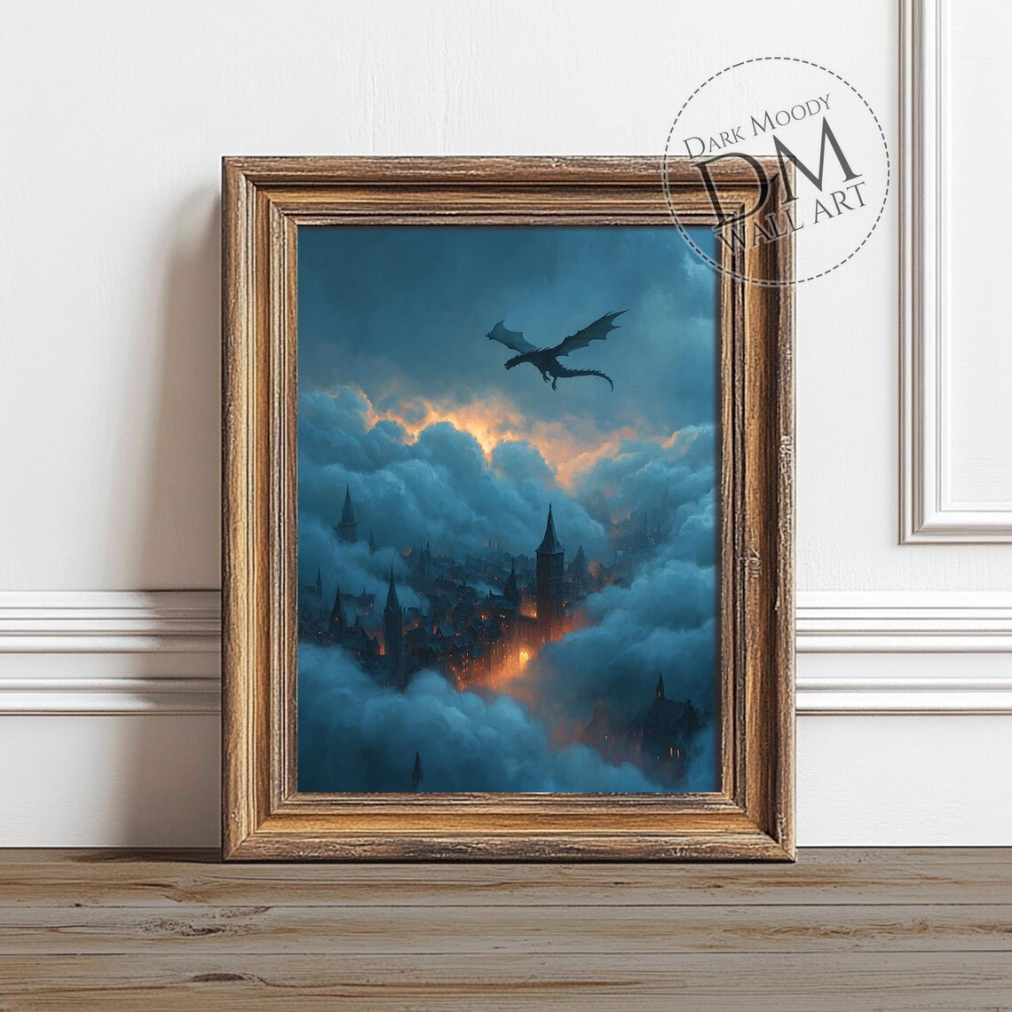 Dragon Over Gothic City, Dark Fantasy Art Print