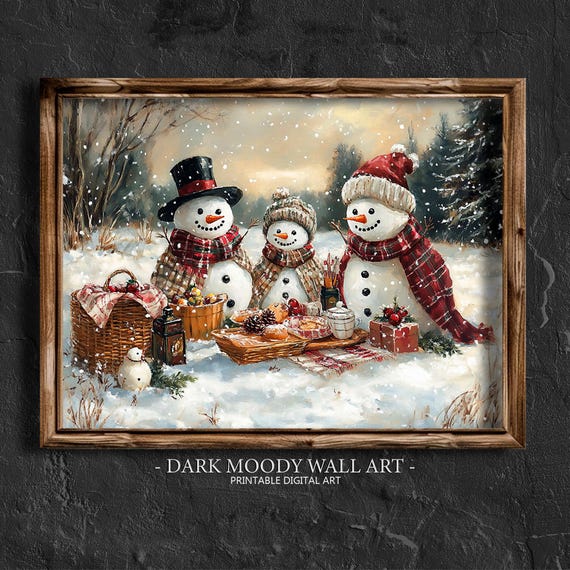 Cute Snowman Print Christmas Wall Art Christmas Prints Winter Wall Art Snowman Decor Winter Forest Wall Art Snowman Family