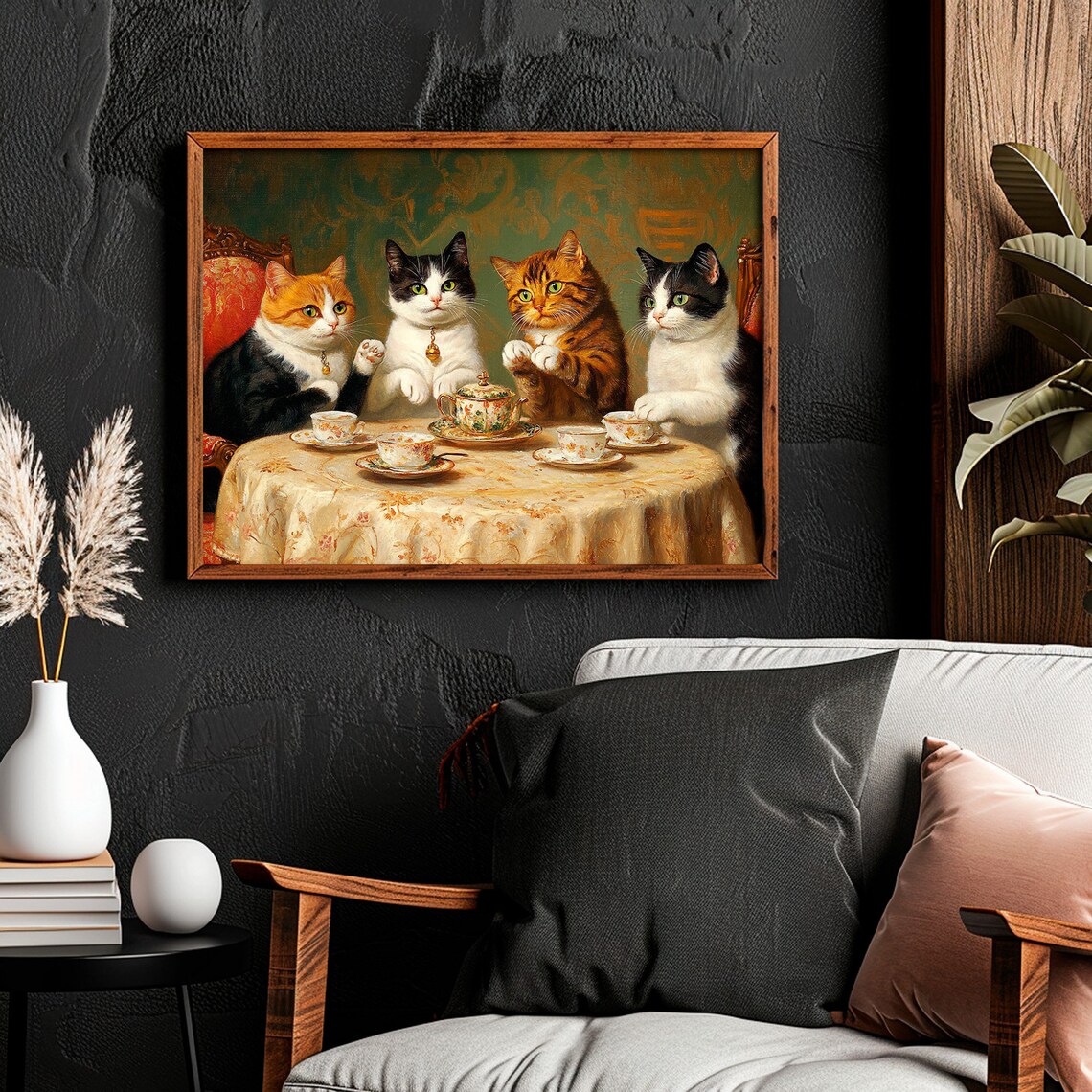 Cat Tea Party Vintage Cottagecore Art Print - Image 4