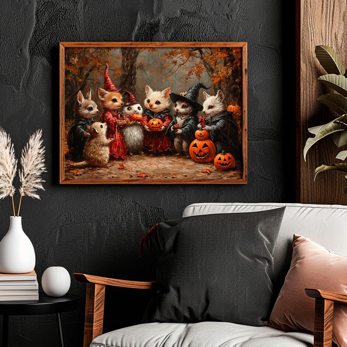 Costumed Mice with Pumpkins Halloween Trick or Treat Group Art Poster - Image 2