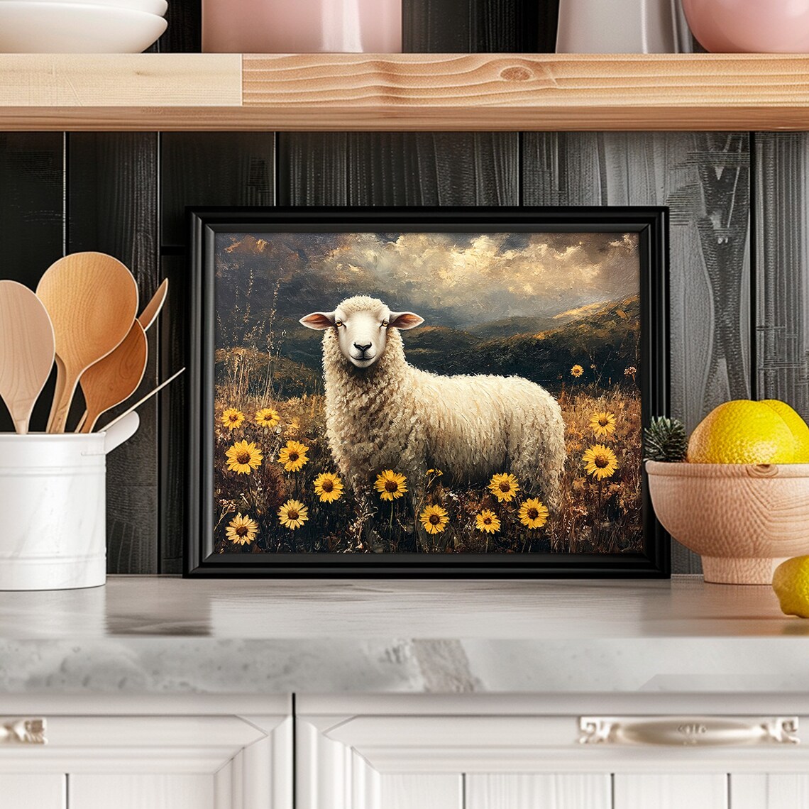 Rustic Sheep Wall Art, Moody Field Landscape Print - Image 5