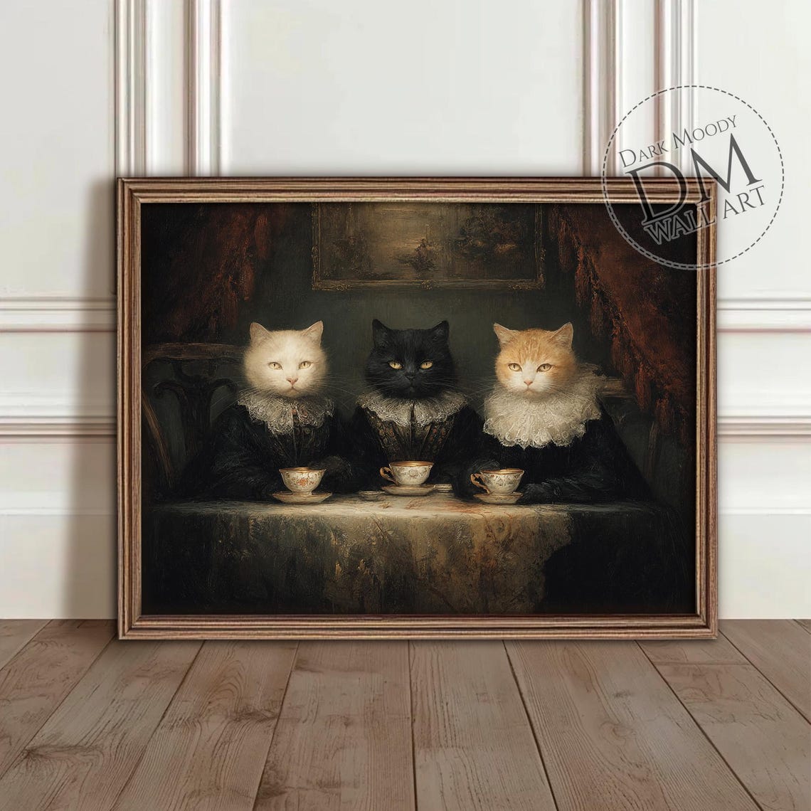 Victorian Cats Wall Art Gothic Dark Academia Tea Party Print