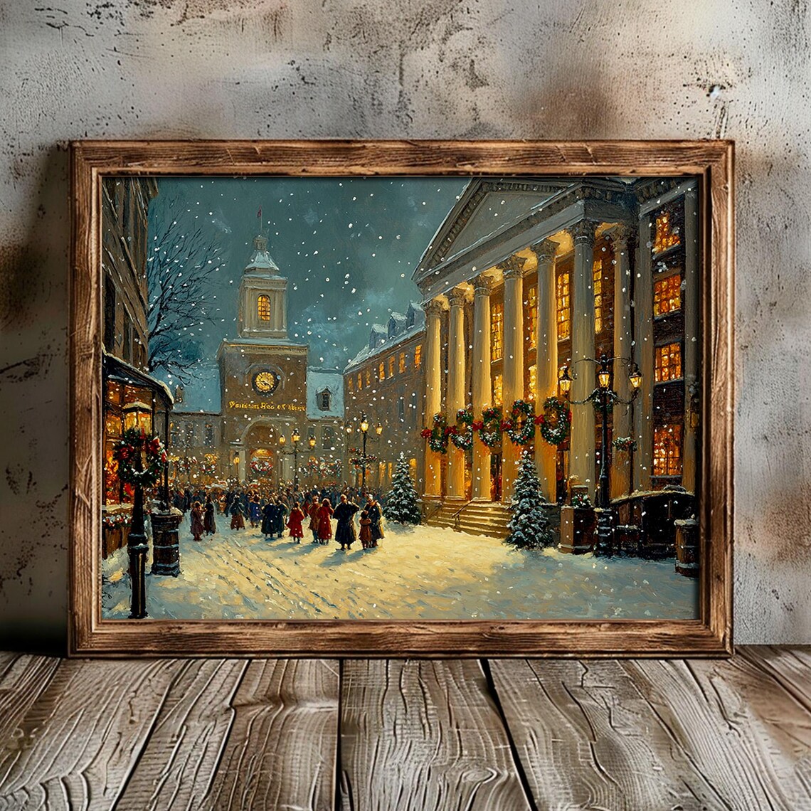 Victorian Old Town Square Clock Tower Snowy Market Night Poster - Image 5