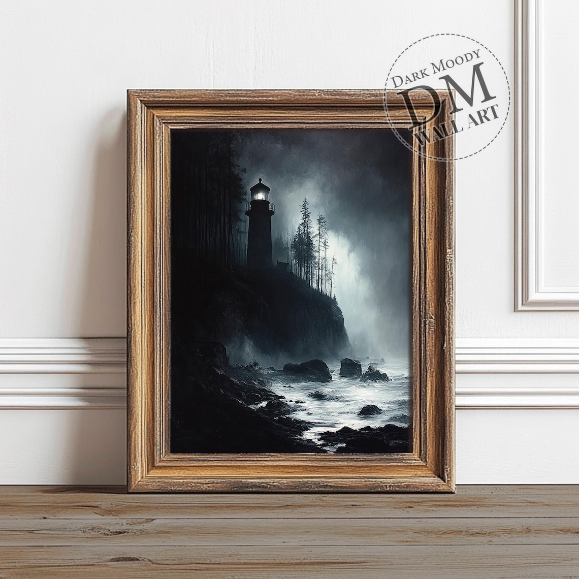 Haunted Lighthouse Wall Art Dark Gothic Coastal Seascape Print