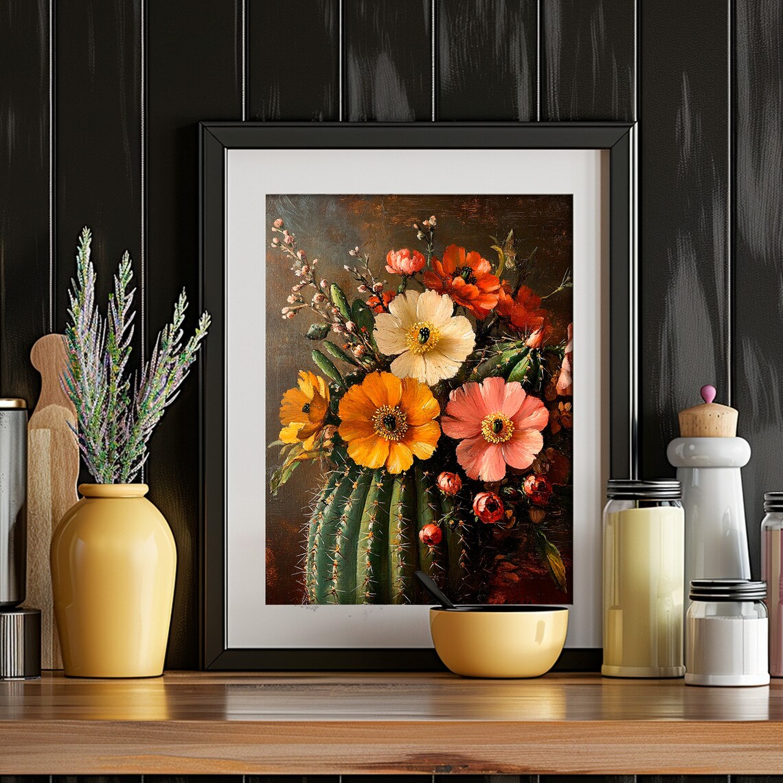 Vintage Cactus and Flowers Print, Dark Academia Decor - Image 5