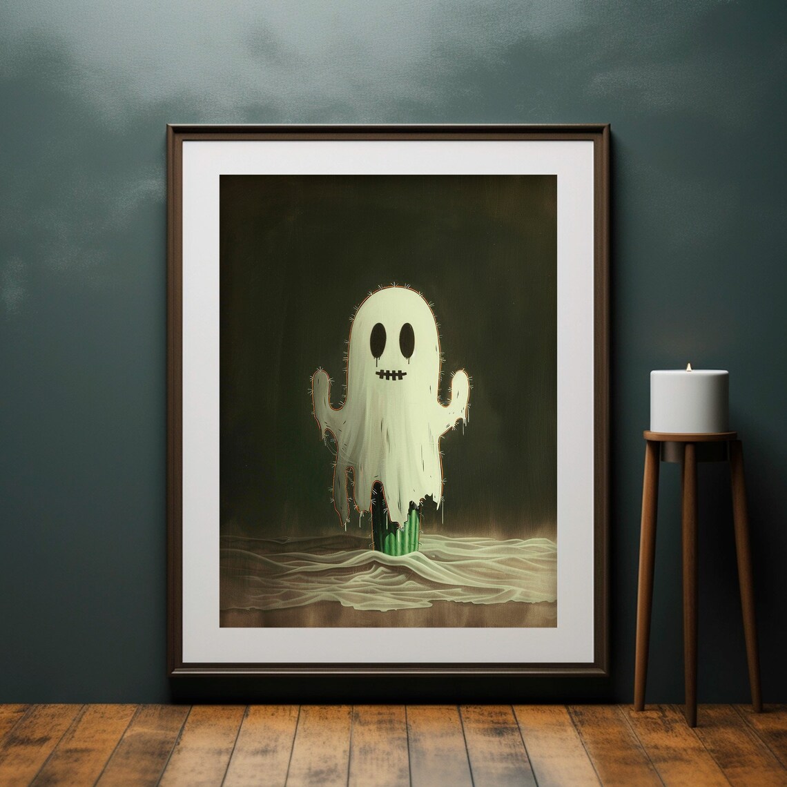Haunted White Cactus Ghost Figure Halloween Desert Dark Academia Poster - Image 6