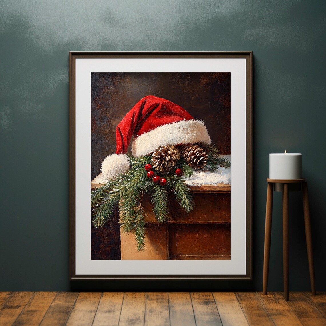 Vintage Christmas Santa Hat Art Print, Farmhouse Decor - Image 4