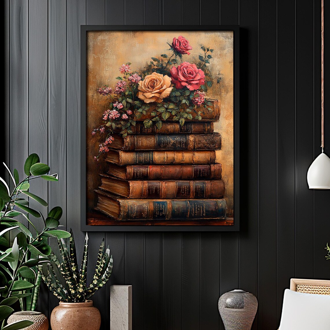 Romantic Stacked Books Floral Still Life Art Print - Image 6
