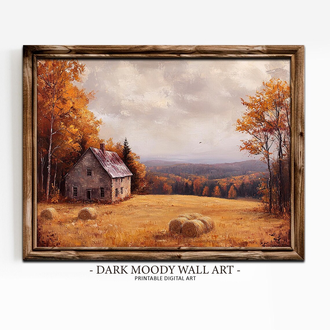 Autumn Cottage Hay Bales Golden Field Fall Countryside Landscape Poster - Image 4