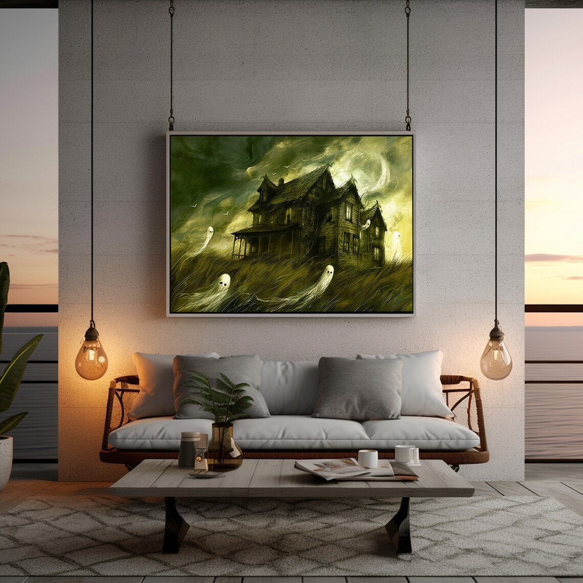 Haunted House Ghosts Spooky Manor Painting Dark Moody Halloween Poster - Image 4