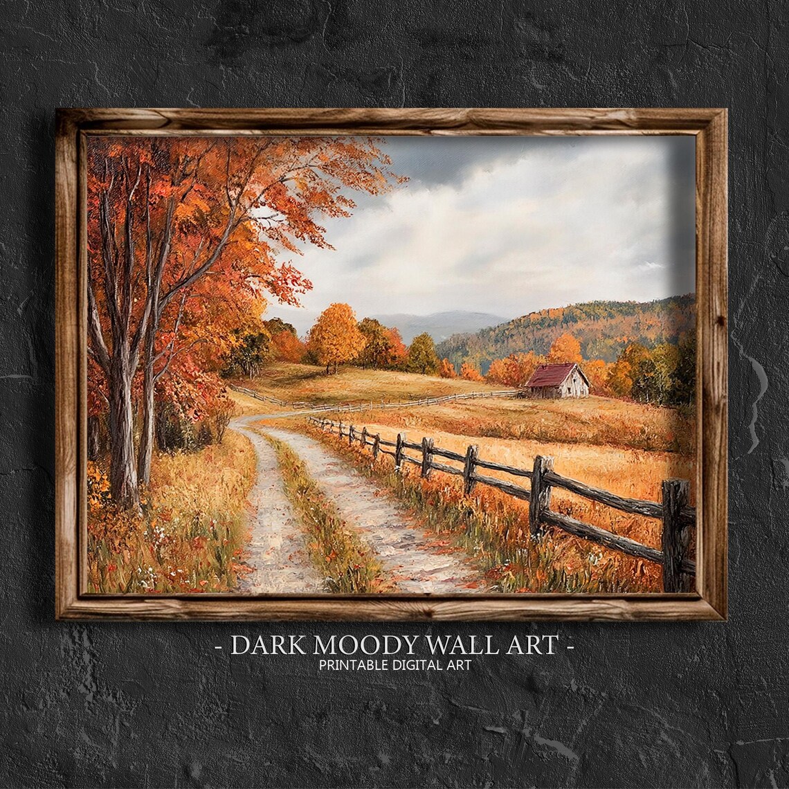 Autumn Cottage Landscape Print, Vintage Farmhouse Decor