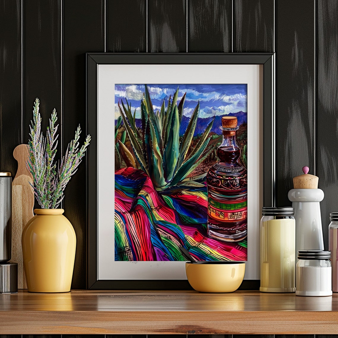 Mexican Agave Plant Tequila Bottle Colorful Serape Blanket Art Print - Image 2