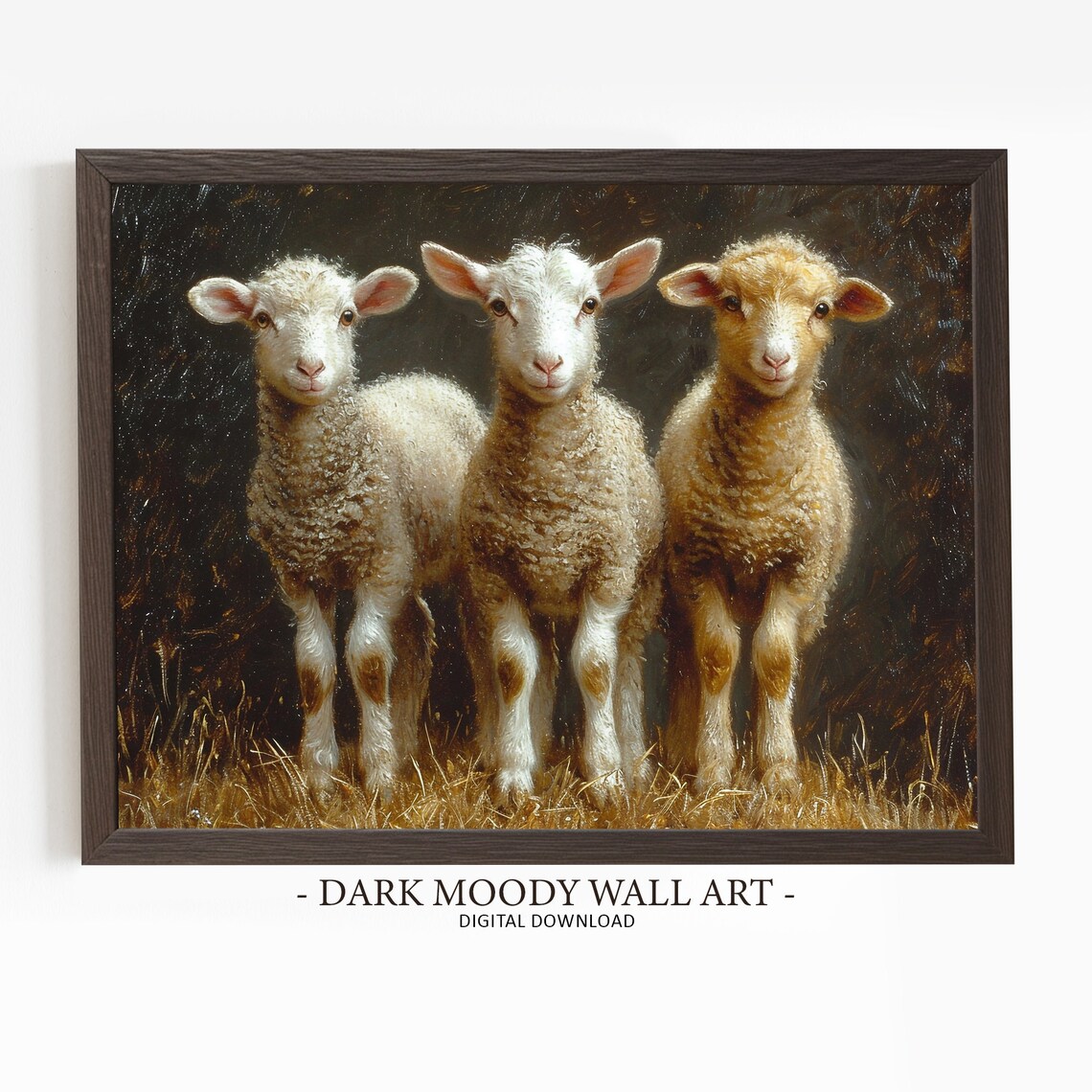 Sheep Painting, Moody Farmhouse Rustic Art Print