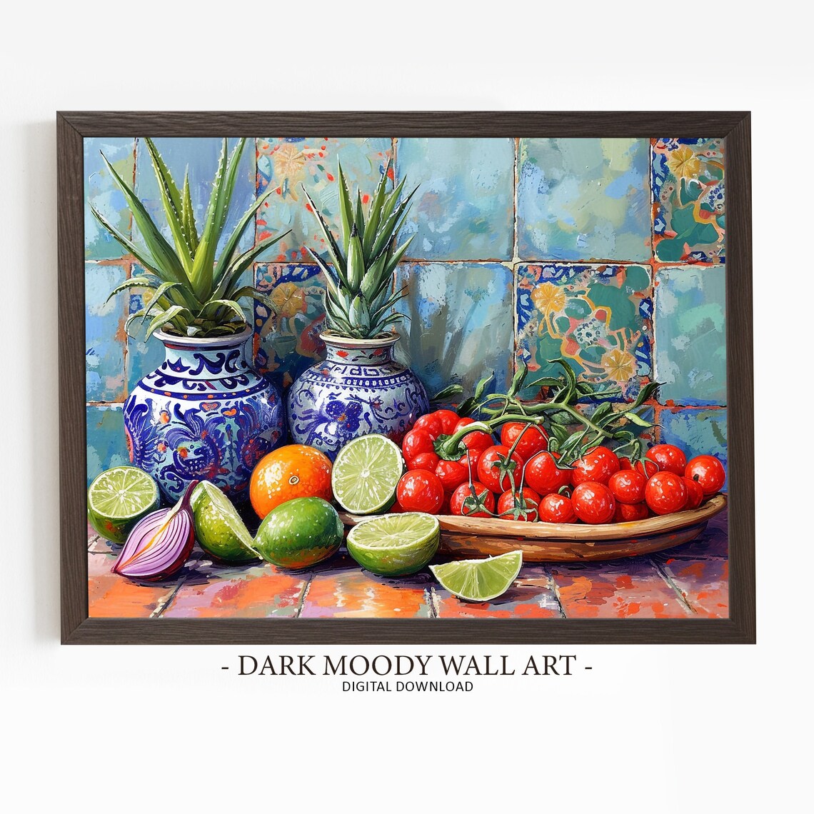 Mexican Talavera Pottery Produce Still Life Tomatoes Limes Art Poster