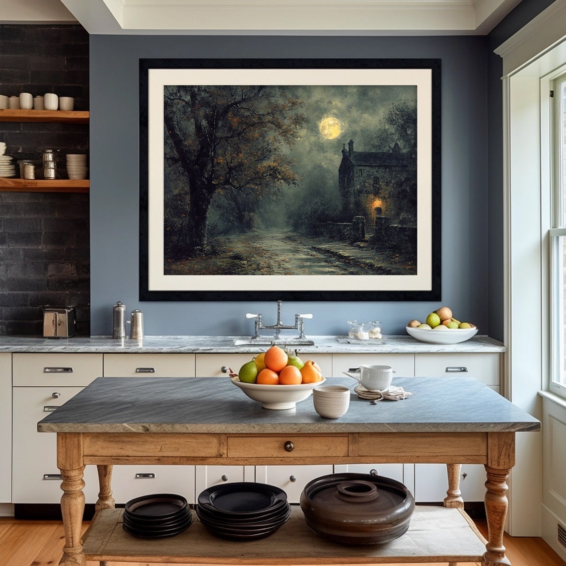 Dark Moody Landscape Village Print Dark Cottagecore Print Rustic Wall Decor - Image 3