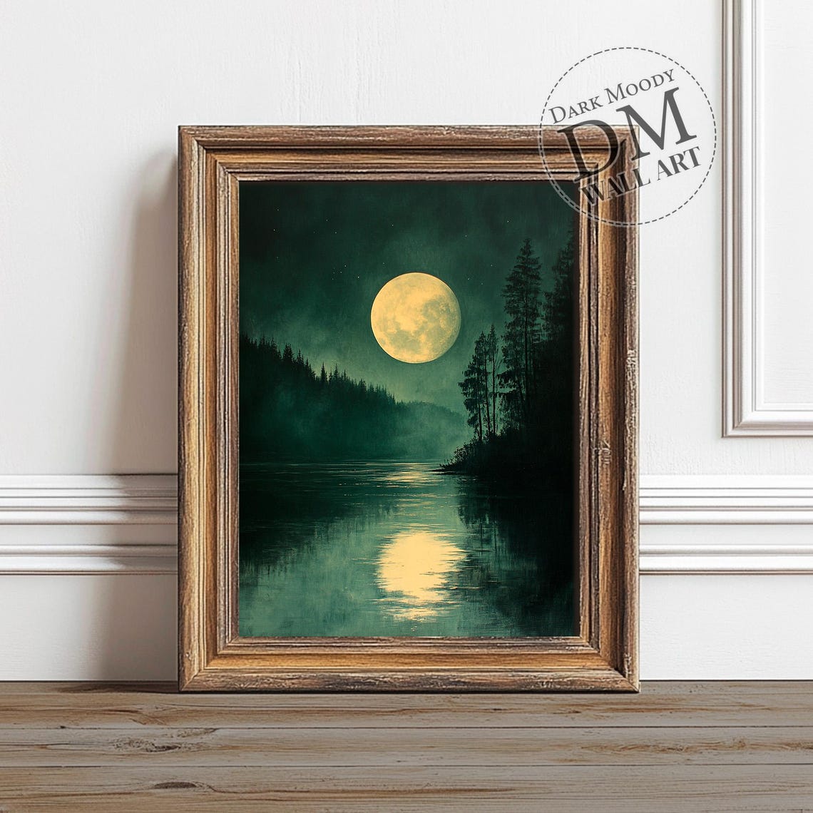 Full Moon Forest Lake Night Reflection Moody Dark Nature Wall Art