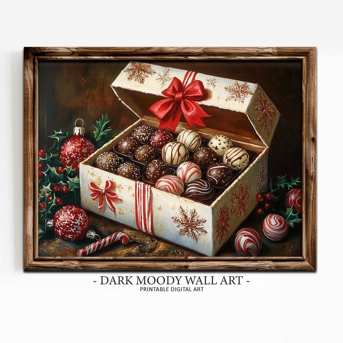 Christmas Chocolate Truffles in Gift Box With Red Bow Wall Art