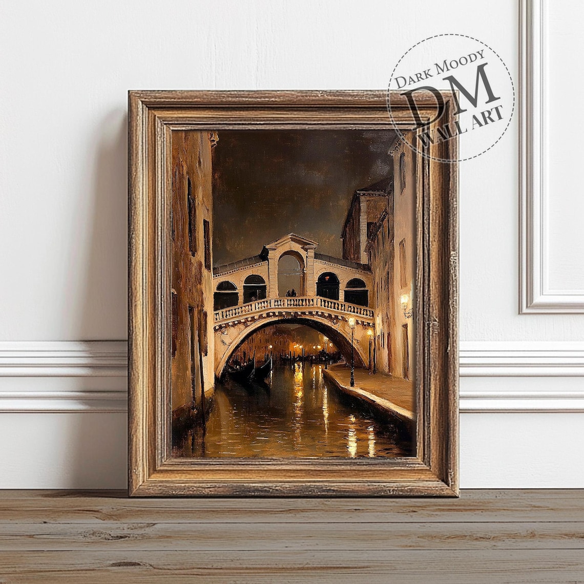 Venice Rialto Bridge Night Canal Gondola Golden Lights Poster