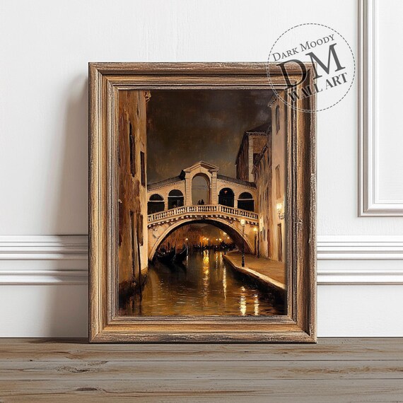 Venice Rialto Bridge Night Canal Gondola Golden Lights Poster