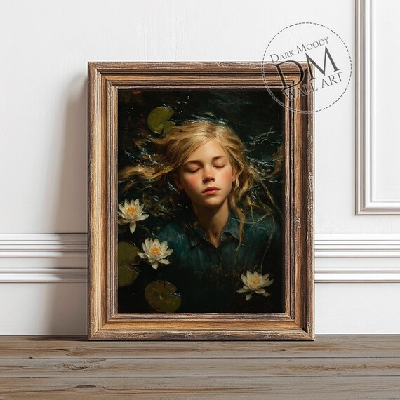 Ophelia Wall Art Gothic Girl Water Lily Portrait Print