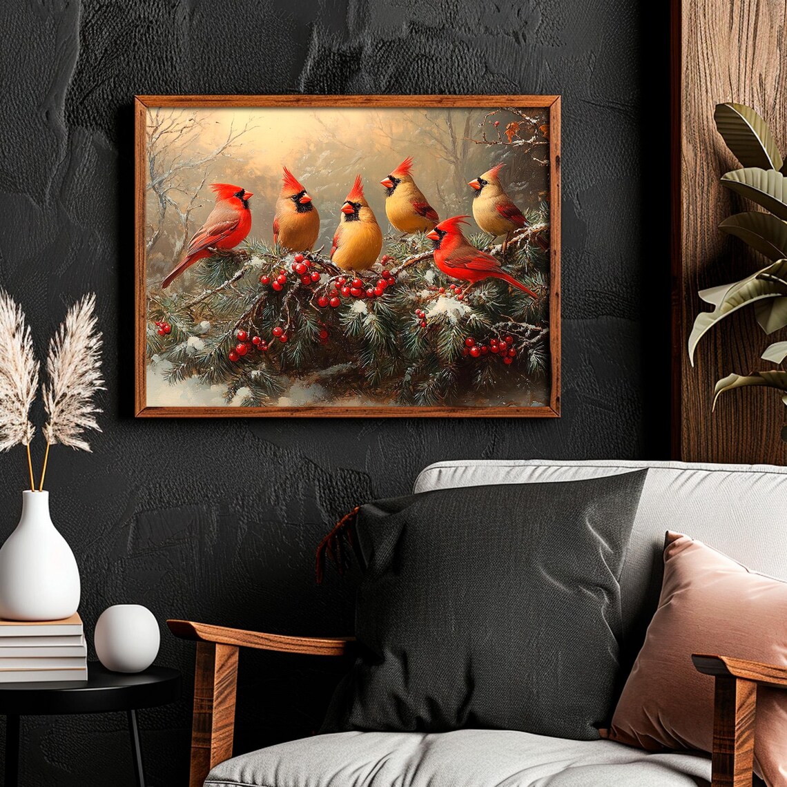 Rustic Country Cardinal Bird Winter Art Print - Image 2