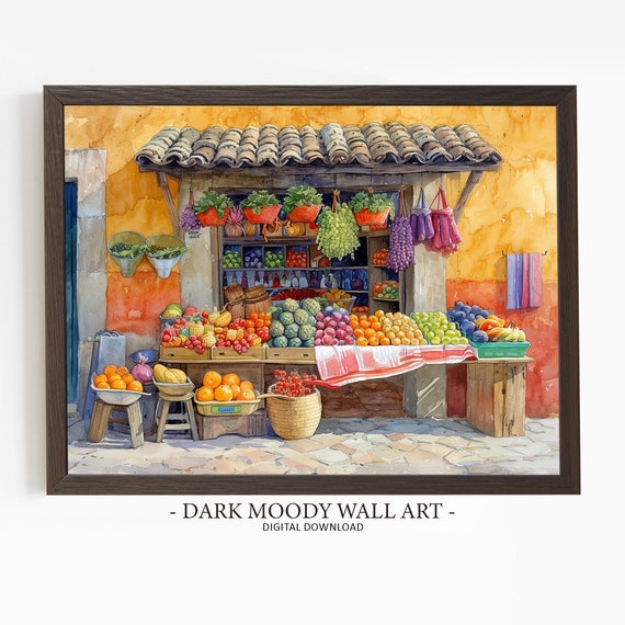 Mexican Market Wall Art Rustic Fruit And Vegetable Stand Print