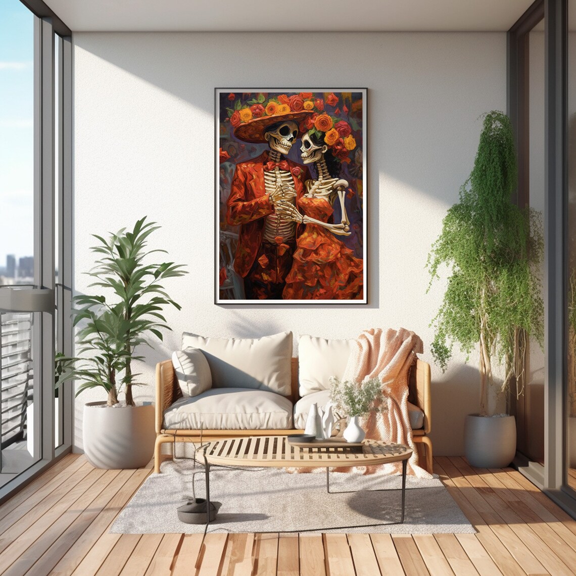 Dia De Los Muertos Skeleton Couple Art Print - Image 3