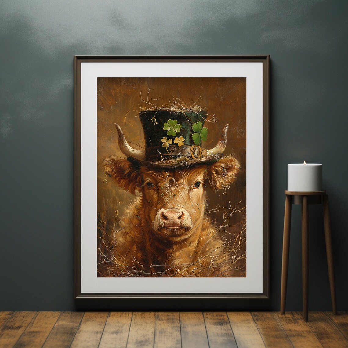 Highland Cow Wearing Leprechaun Hat With Shamrocks Irish St Patricks Day Poster - Image 2