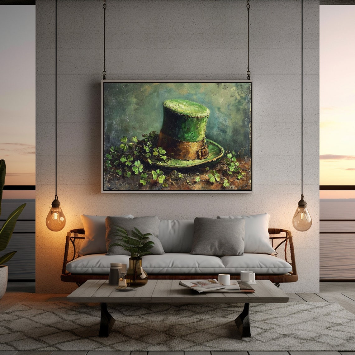 Green Top Hat Shamrocks St Patricks Day Vintage Style Wall Art - Image 4