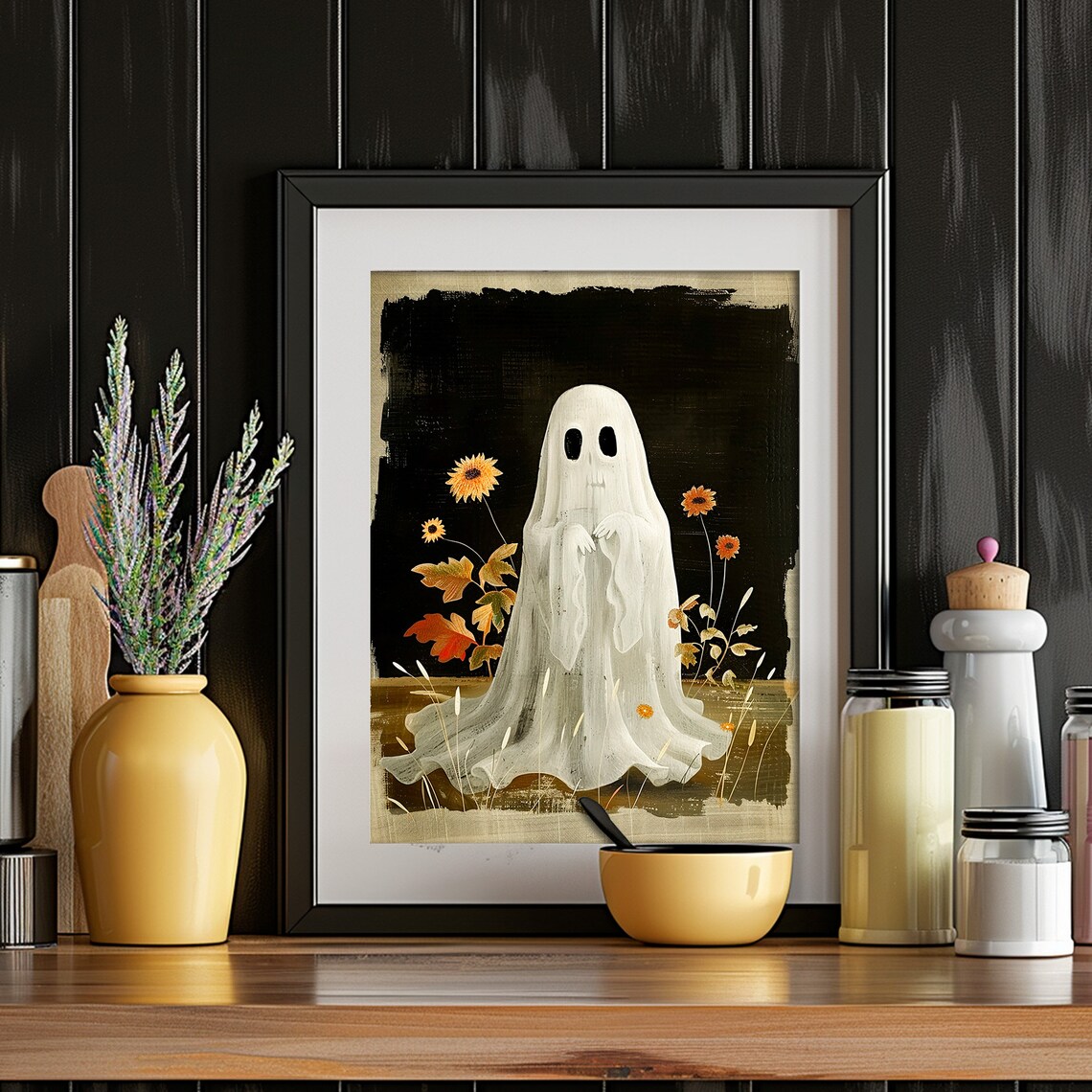 Ghost Among Sunflowers Autumn Painting Dark Background Floral Poster - Image 6