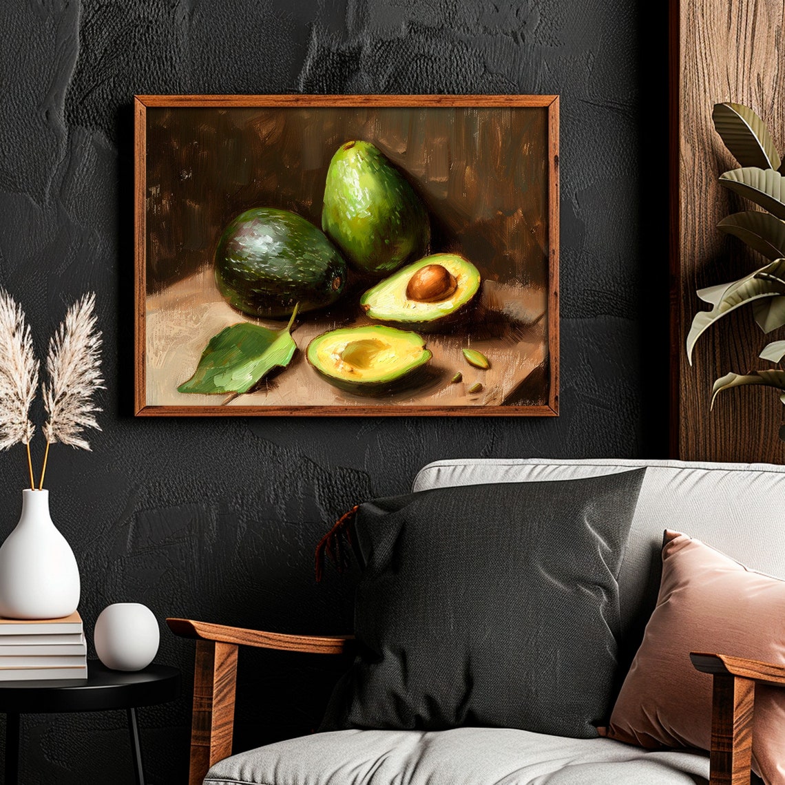 Moody Avocado Print Kitchen Wall Decor Dark Still Life Painting Rustic Farmhouse Vegetable Wall Art - Image 5
