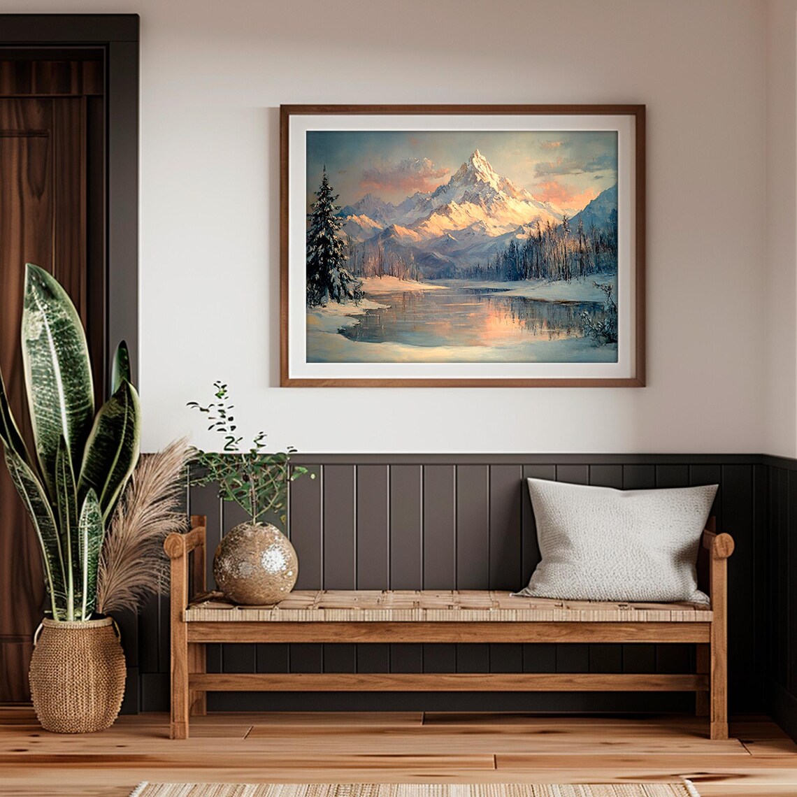 Winter Mountains Landscape, Rustic Moody Art Print - Image 2