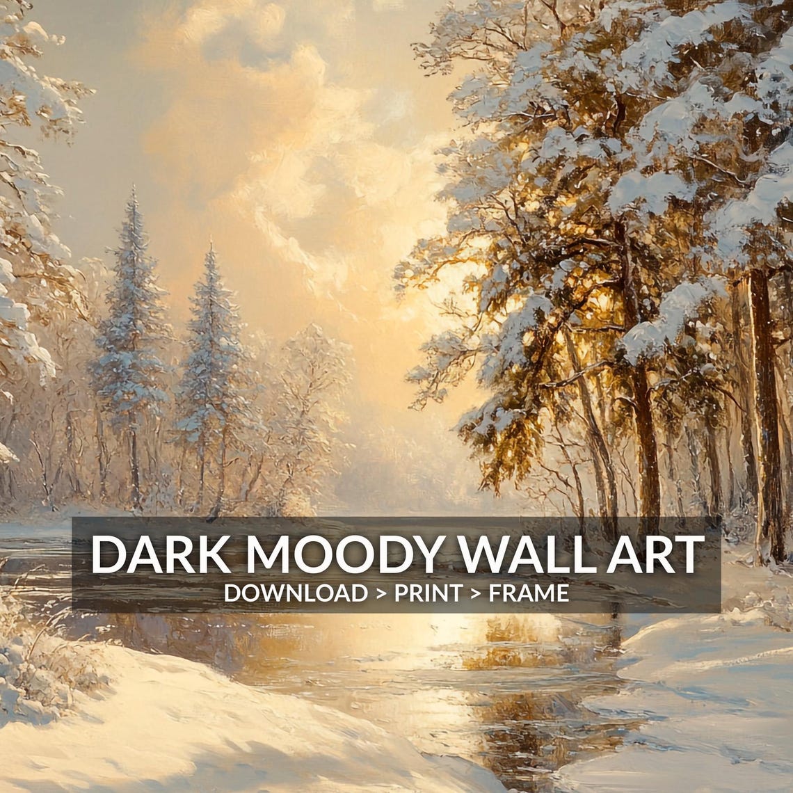 Snowy Winter Forest With Frozen River Golden Morning Light Wall Art - Image 6