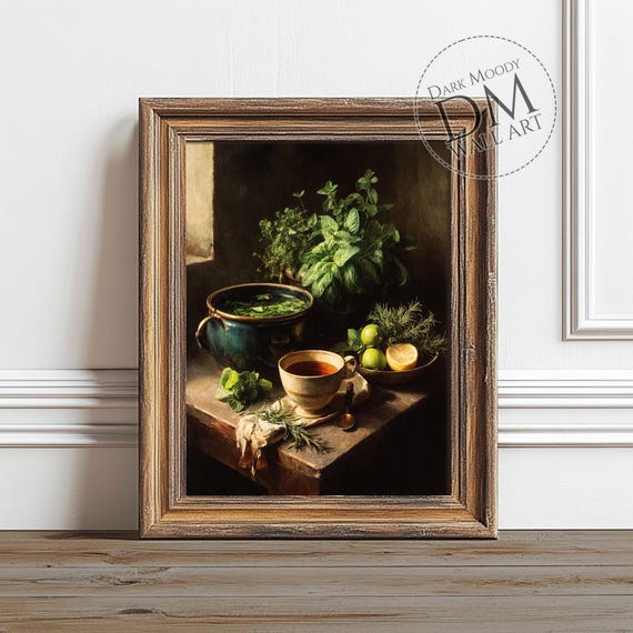 French Country Kitchen Wall Art Rustic Tea Herbs Still Life