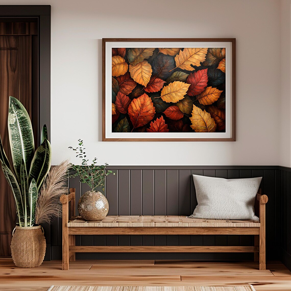 Rich Red and Gold Autumn Leaves Painted Texture Fall Foliage Poster - Image 2