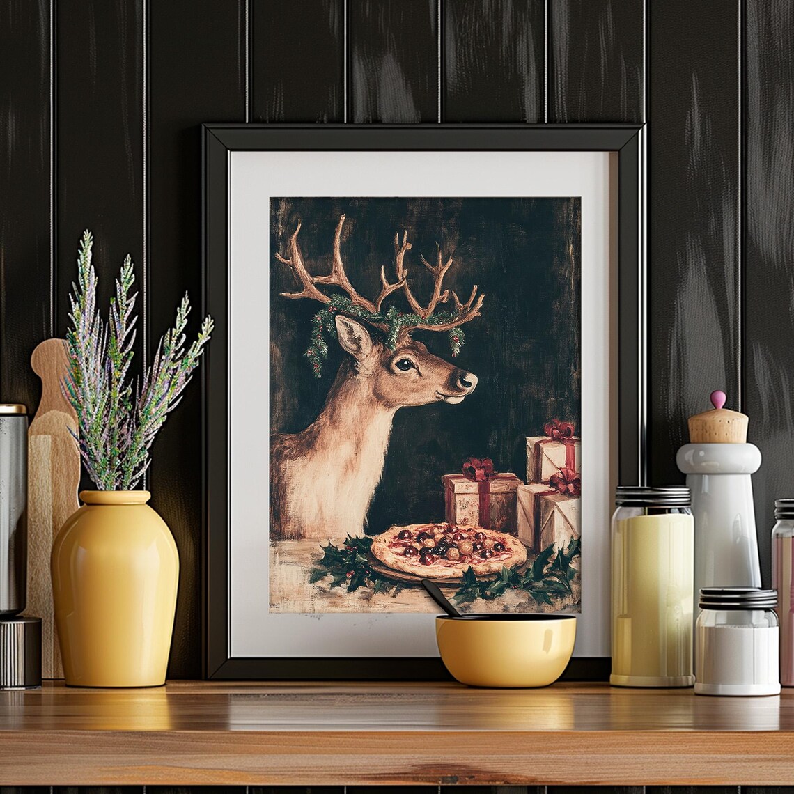 Festive Deer Holly Antler Wreath Christmas Gifts Pizza Party Poster - Image 4