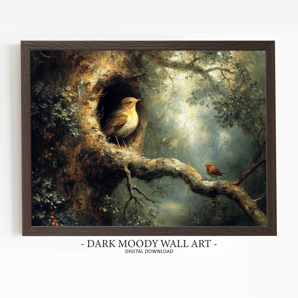 Rustic Bird On Tree Hollow Antique Forest Print