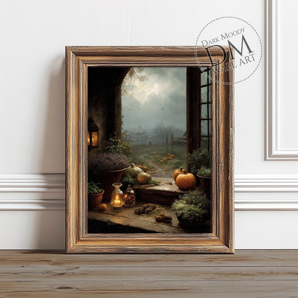 Pumpkin Window Rustic Thanksgiving Autumn Art Print