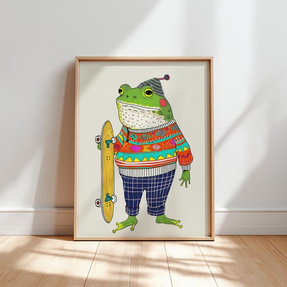 Funny Frog Wall Art Nursery Prints Kids Room Collection Baby Decor Playful Animal Eclectic